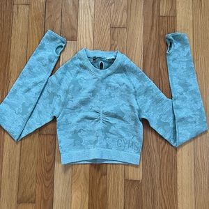 Gymshark Camo Seamless Long Sleeve Crop Top - Sage Green
